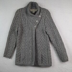 Aran Mor Ireland Cable Knit Crossover Cardigan Sweater Merino Wool Womens Small